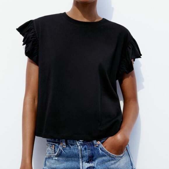 ZARA BLACK RUFFLED Blouse size Size Small - Picture 3 of 8